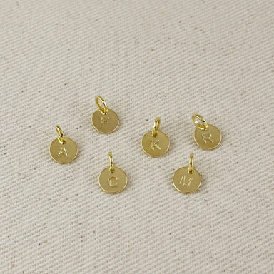 Stamped Tiny Initial Letter Charm in 18k Gold Filled Complete Alphabet