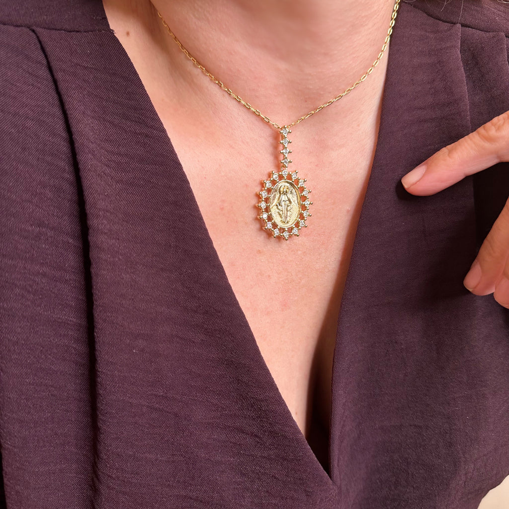 18k Gold Filled Double Sided Lady Mother of Grace Pendant