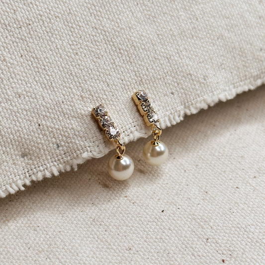 18k Gold Filled Drop Pearl Earrings