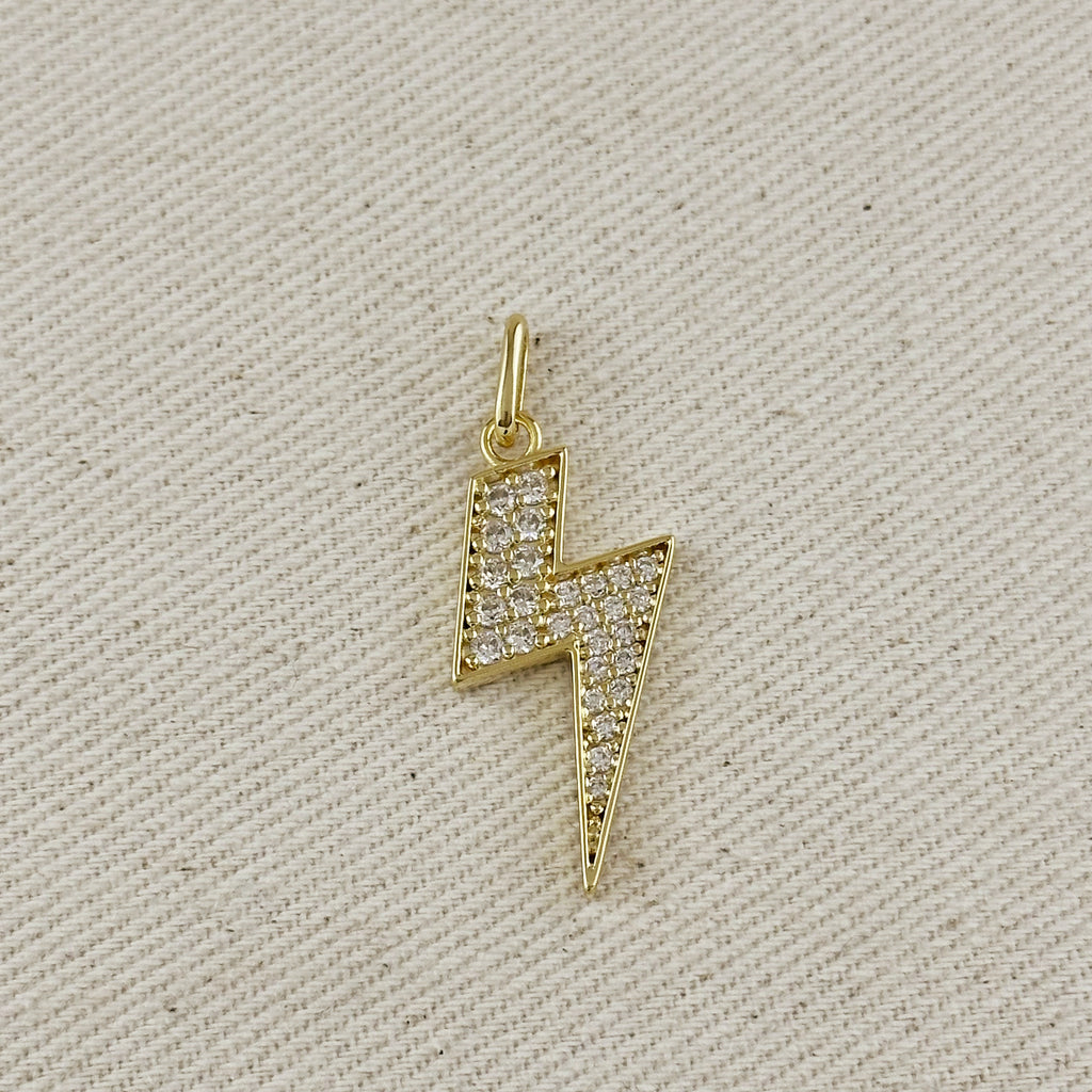 18k Gold Filled Iced Lightning Bolt Pendant Pave Settings CZ stones