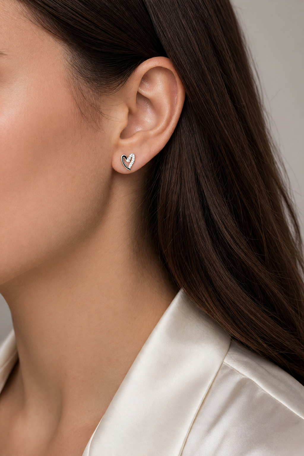 .925 Sterling Silver CZ Heart Stud