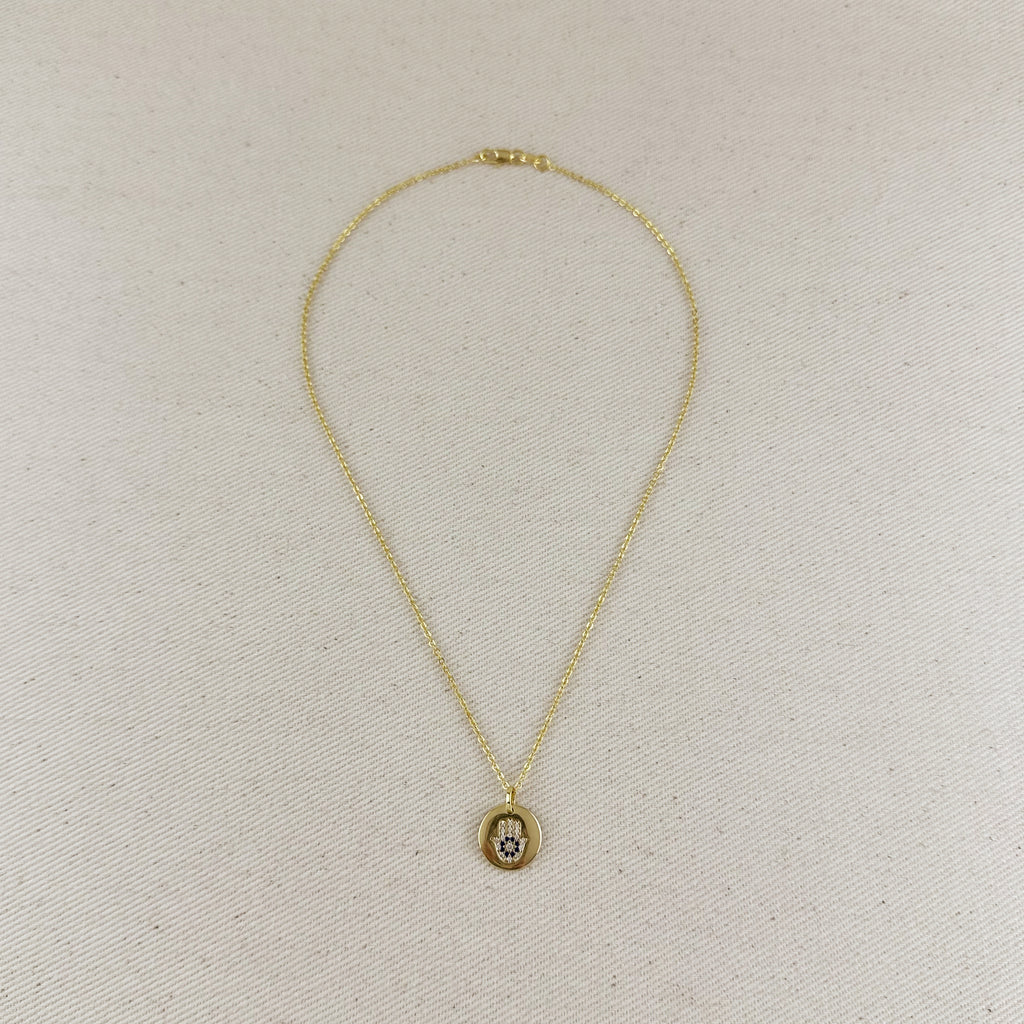 18k Gold Filled Hamsa Plate Pendant Necklace