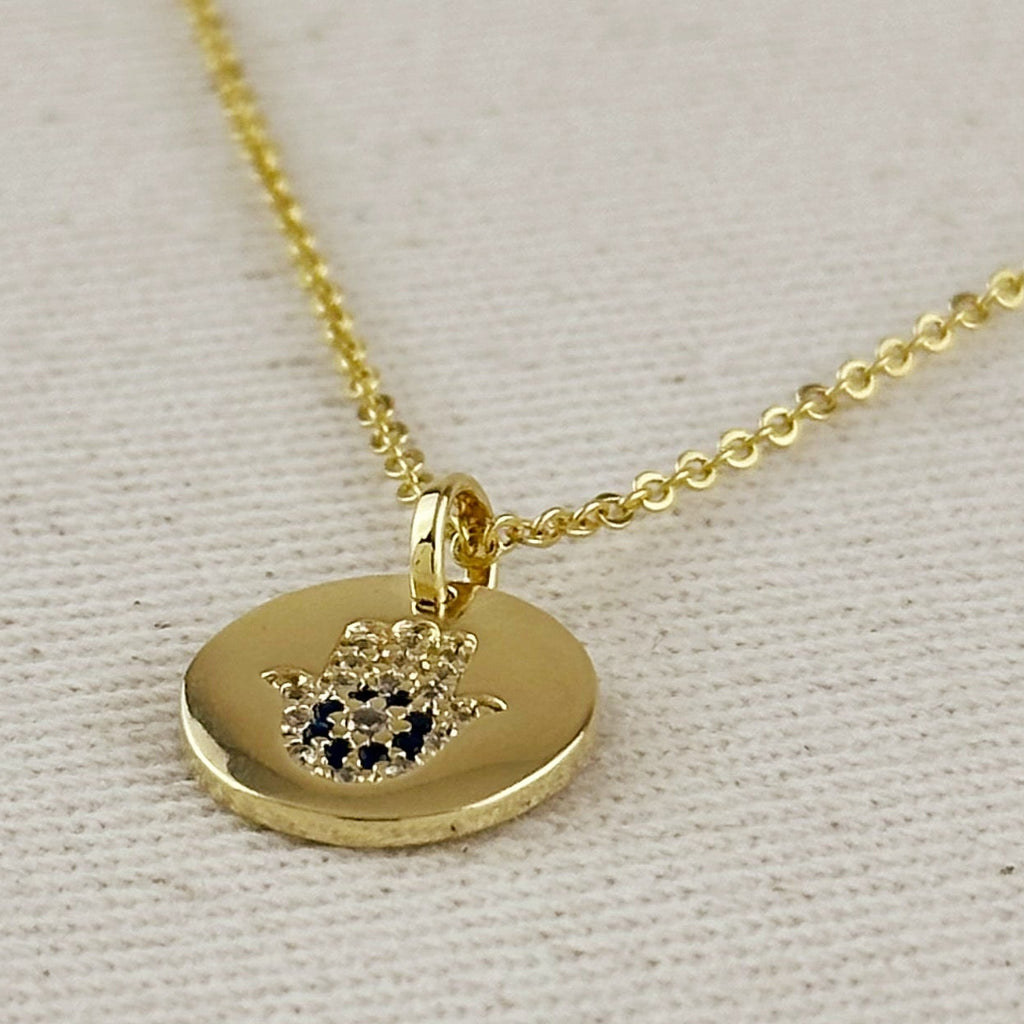 18k Gold Filled Hamsa Plate Pendant Necklace