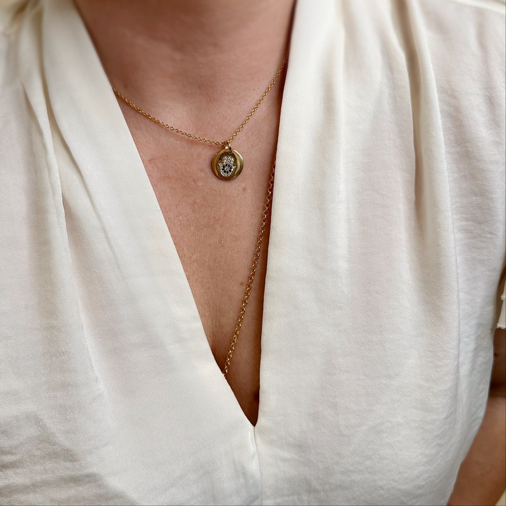 18k Gold Filled Hamsa Plate Pendant Necklace