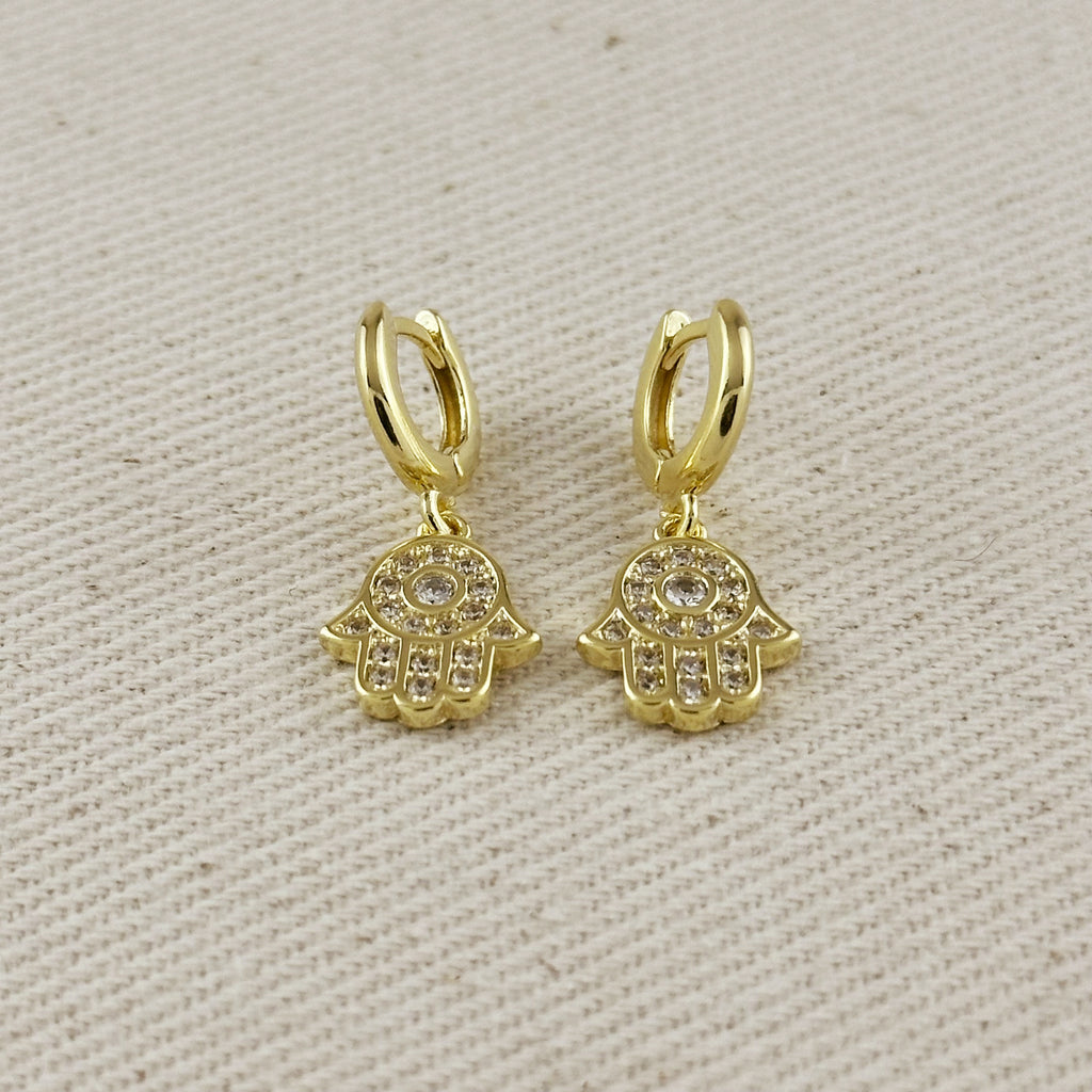 18k Gold Filled CZ Hamsa Hoop Earrings