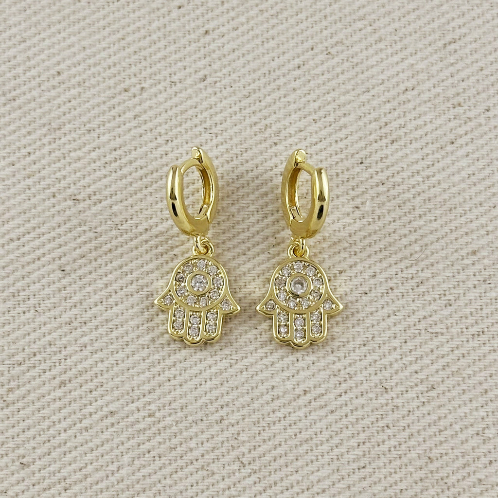 18k Gold Filled CZ Hamsa Hoop Earrings