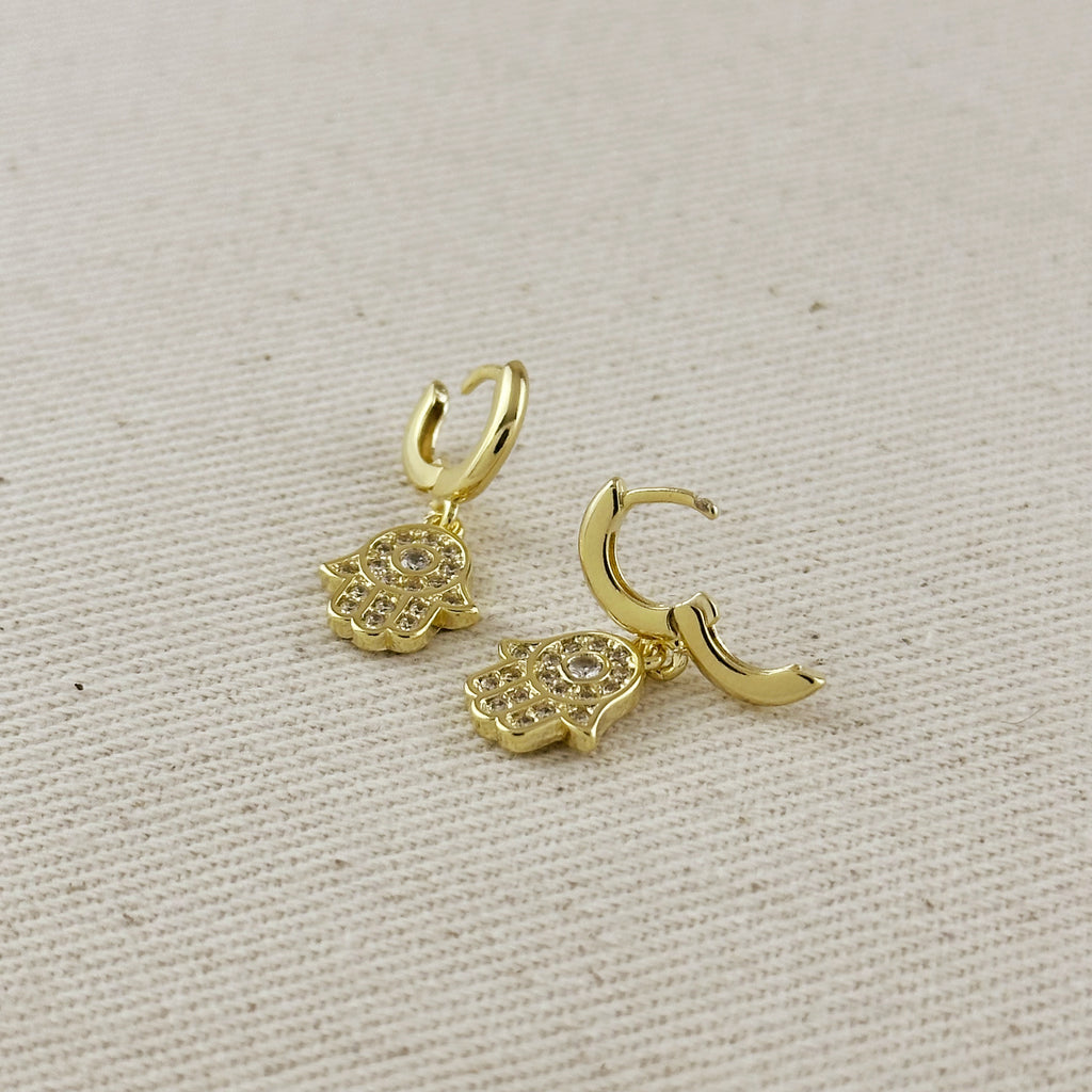 18k Gold Filled CZ Hamsa Hoop Earrings