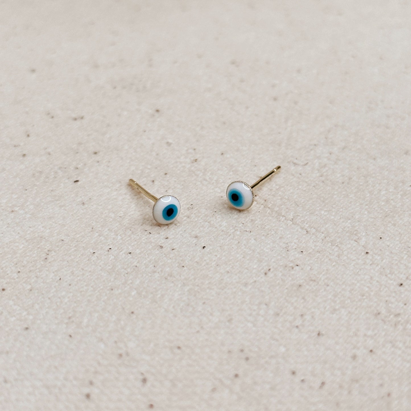 18k Gold Filled Tiny White Evil Eye Stud Earrings