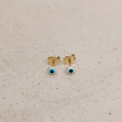 18k Gold Filled Tiny White Evil Eye Stud Earrings