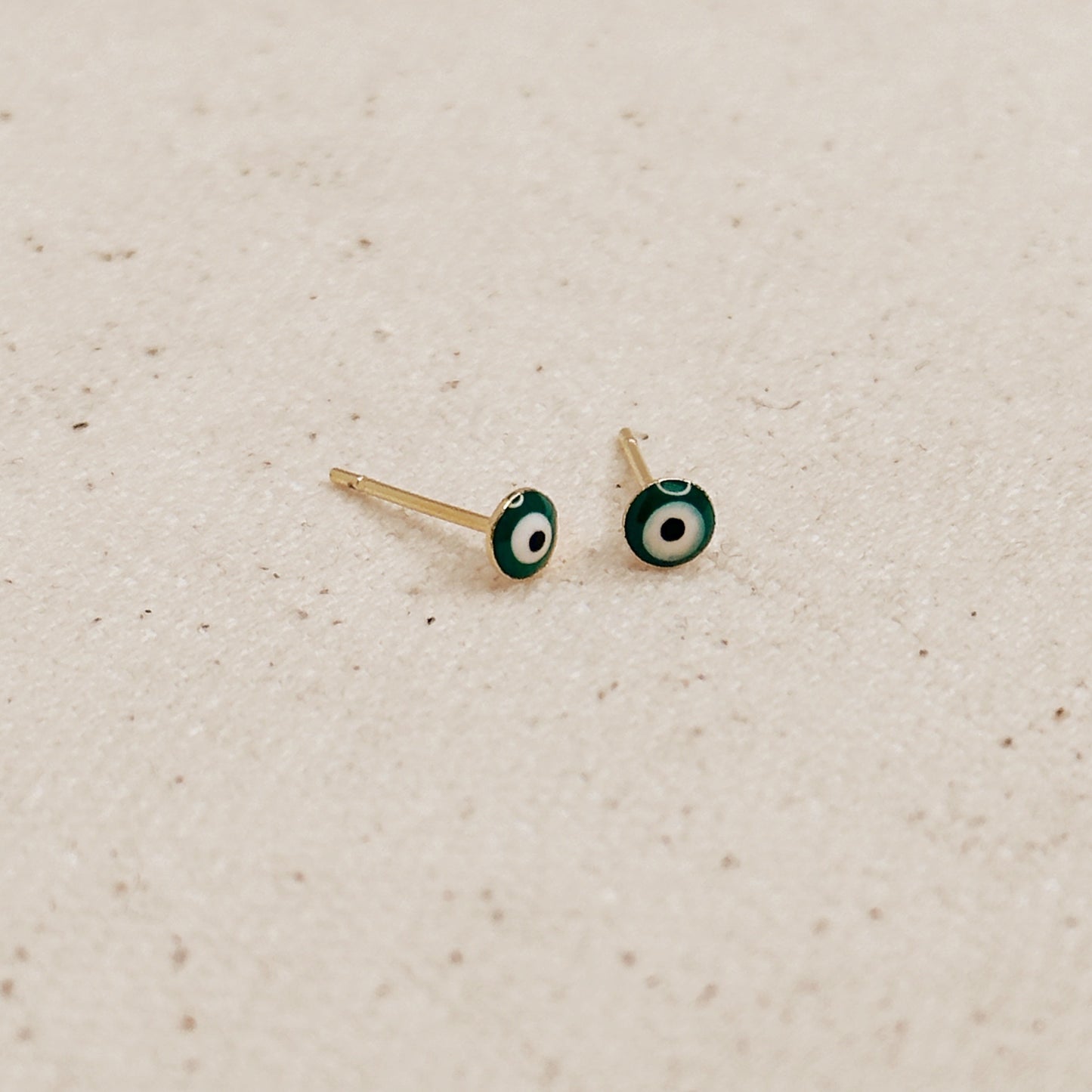 18k Gold Filled Tiny Green Evil Eye Stud Earrings