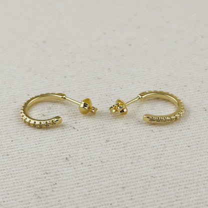 18k Gold Filled Thin Line Cubic Zirconia C Hoop Earrings