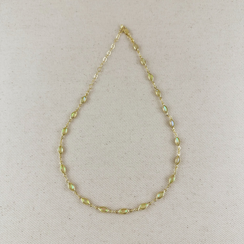 18k Gold Filled Ellipse Opal Choker Necklace