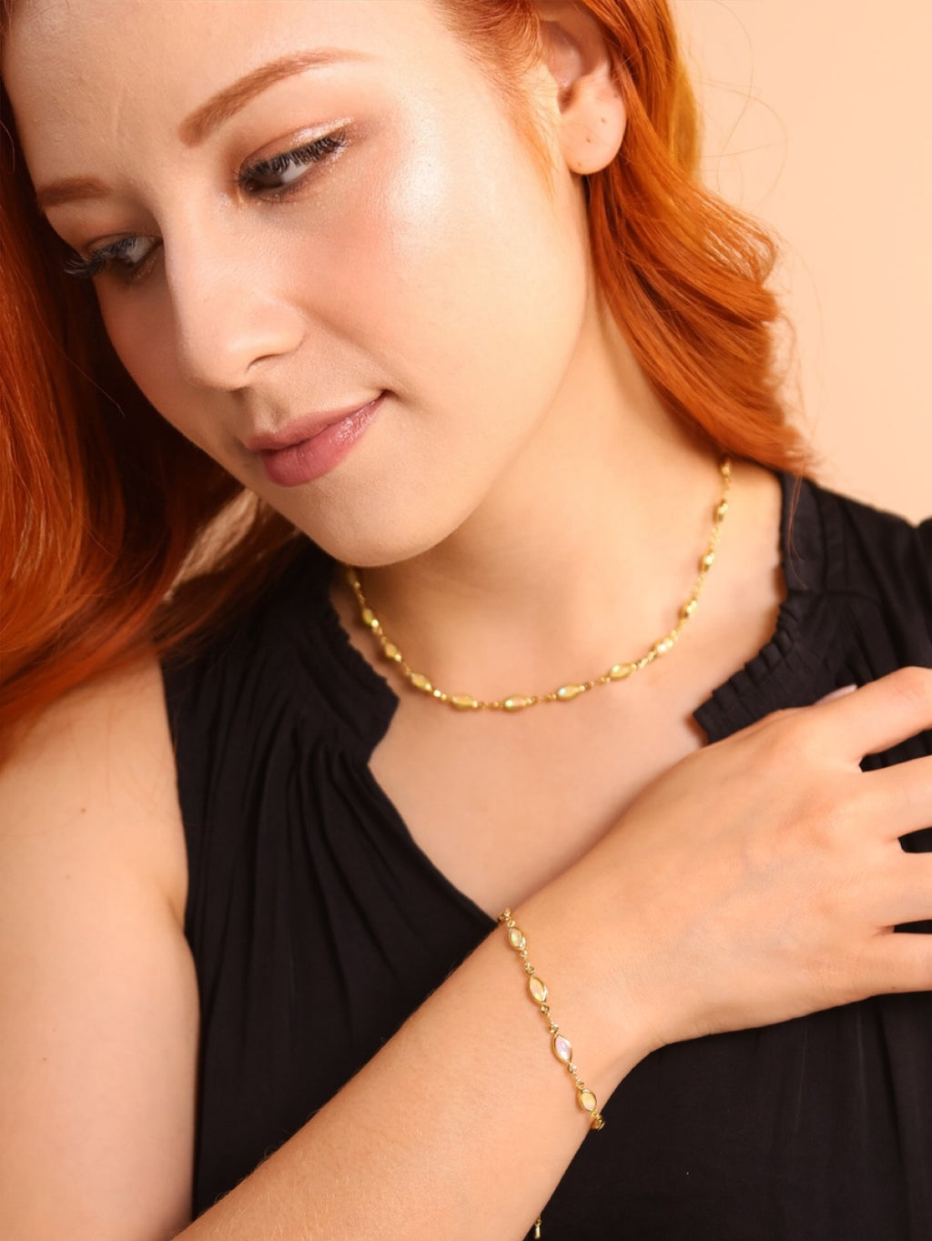 18k Gold Filled Ellipse Opal Choker Necklace