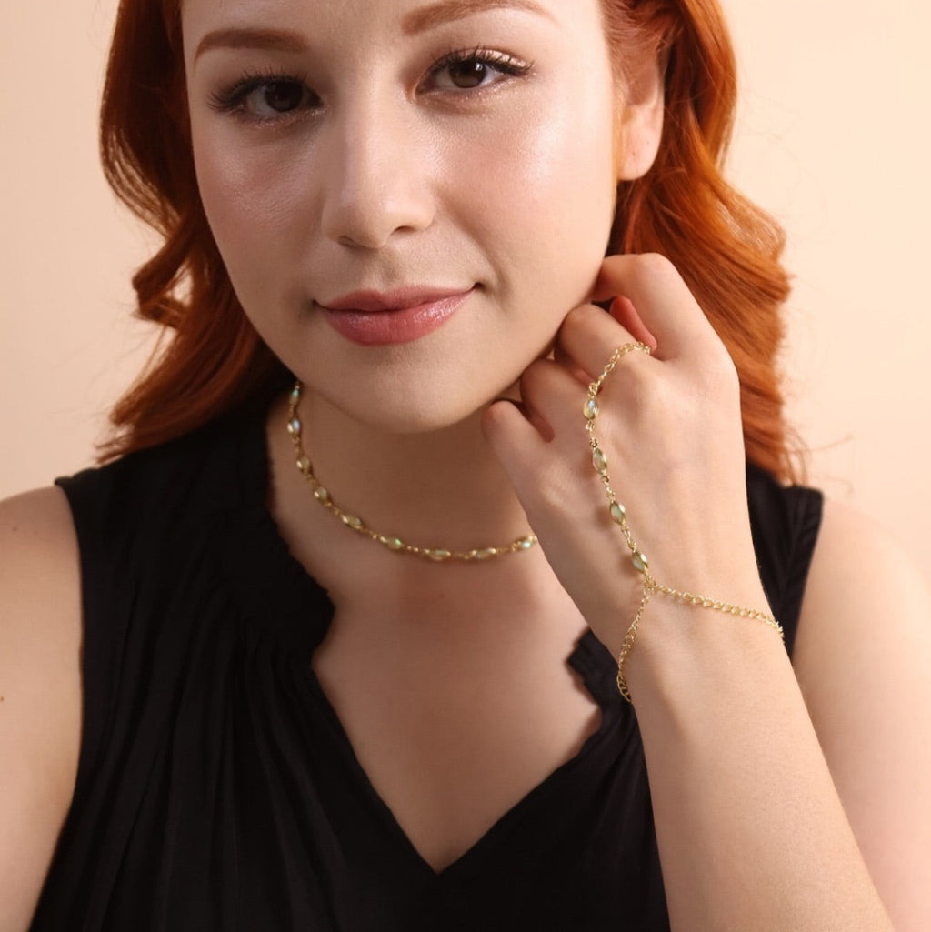 18k Gold Filled Ellipse Opal Hand Chain