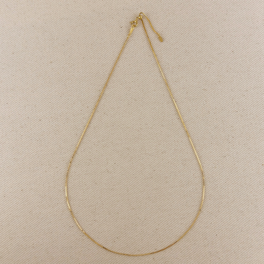 18k Solid Gold 0.8mm Slide Box Chain