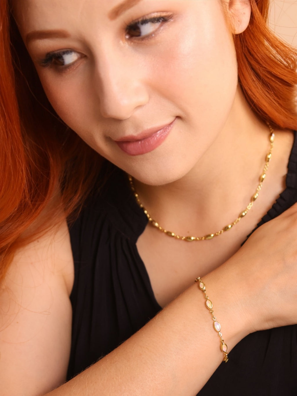 18k Gold Filled Ellipse Opal Bracelet