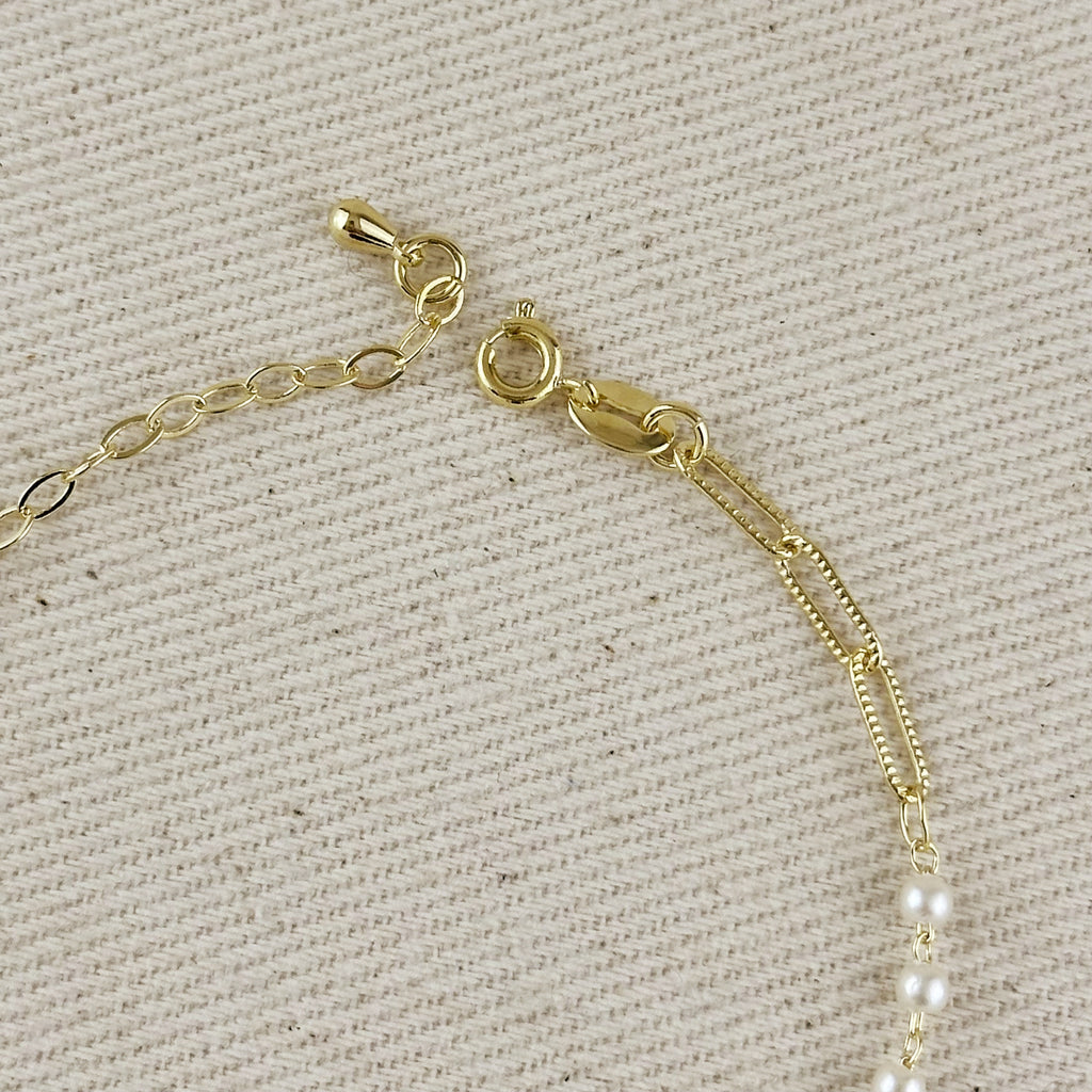 18k Gold Filled Diamond Cut Paperclip & Pearls Bracelet