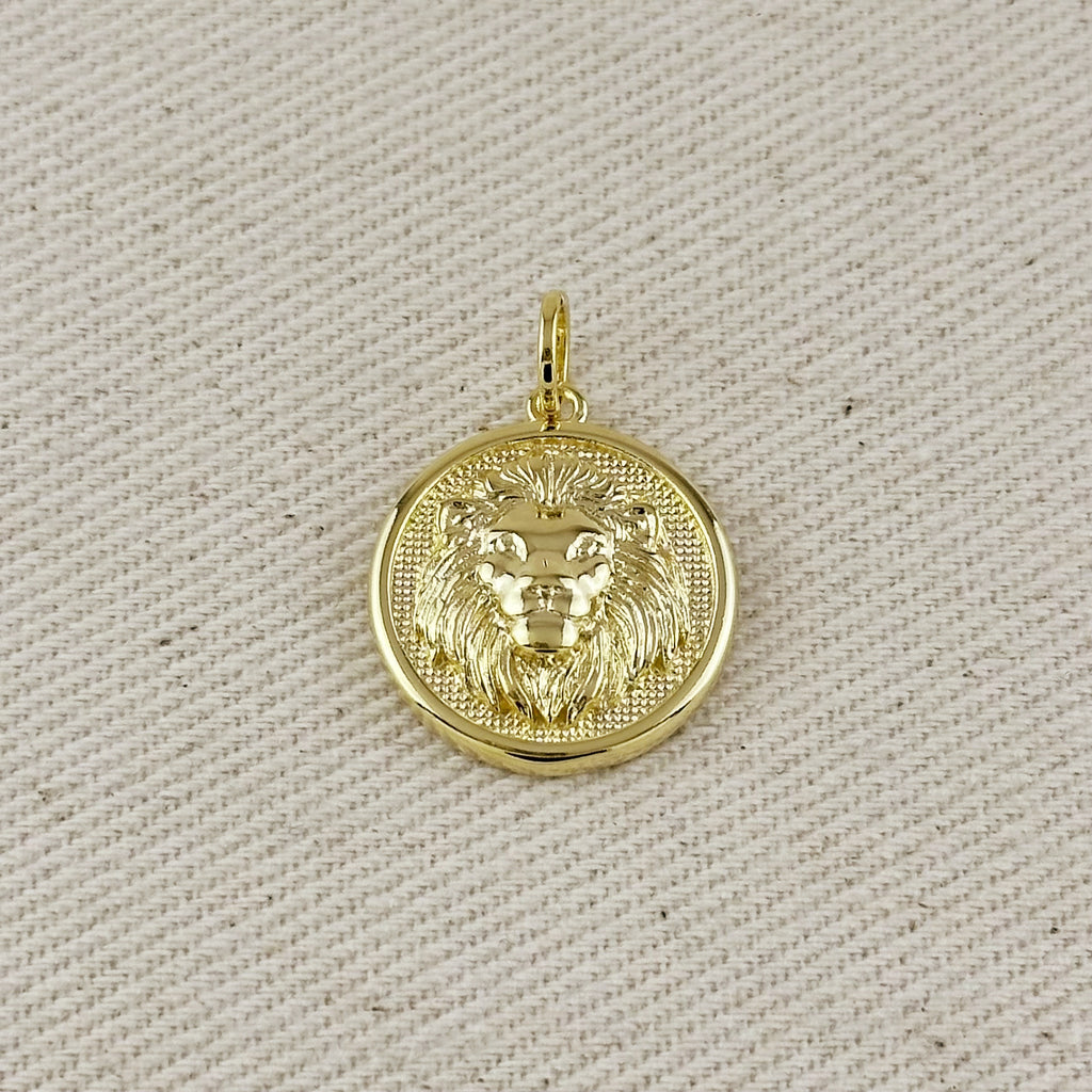 18k Gold Filled Embossed Lion Medal Charm