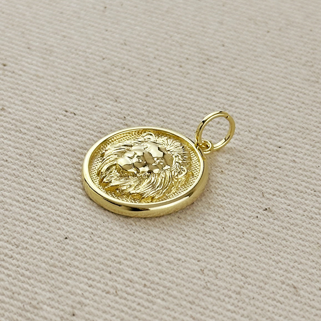 18k Gold Filled Embossed Lion Medal Charm