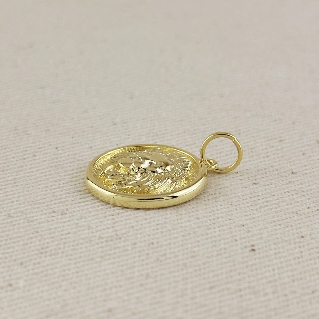 18k Gold Filled Embossed Lion Medal Charm