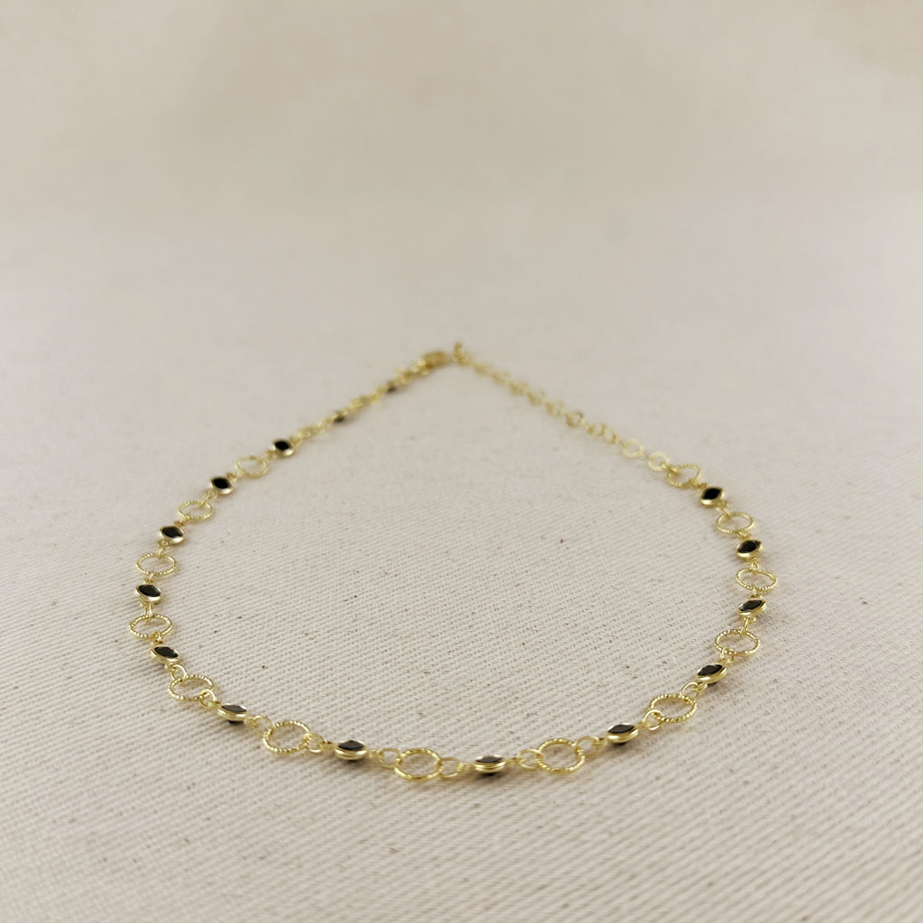18k Gold Filled Black Bezel CZ & Circles Choker Necklace