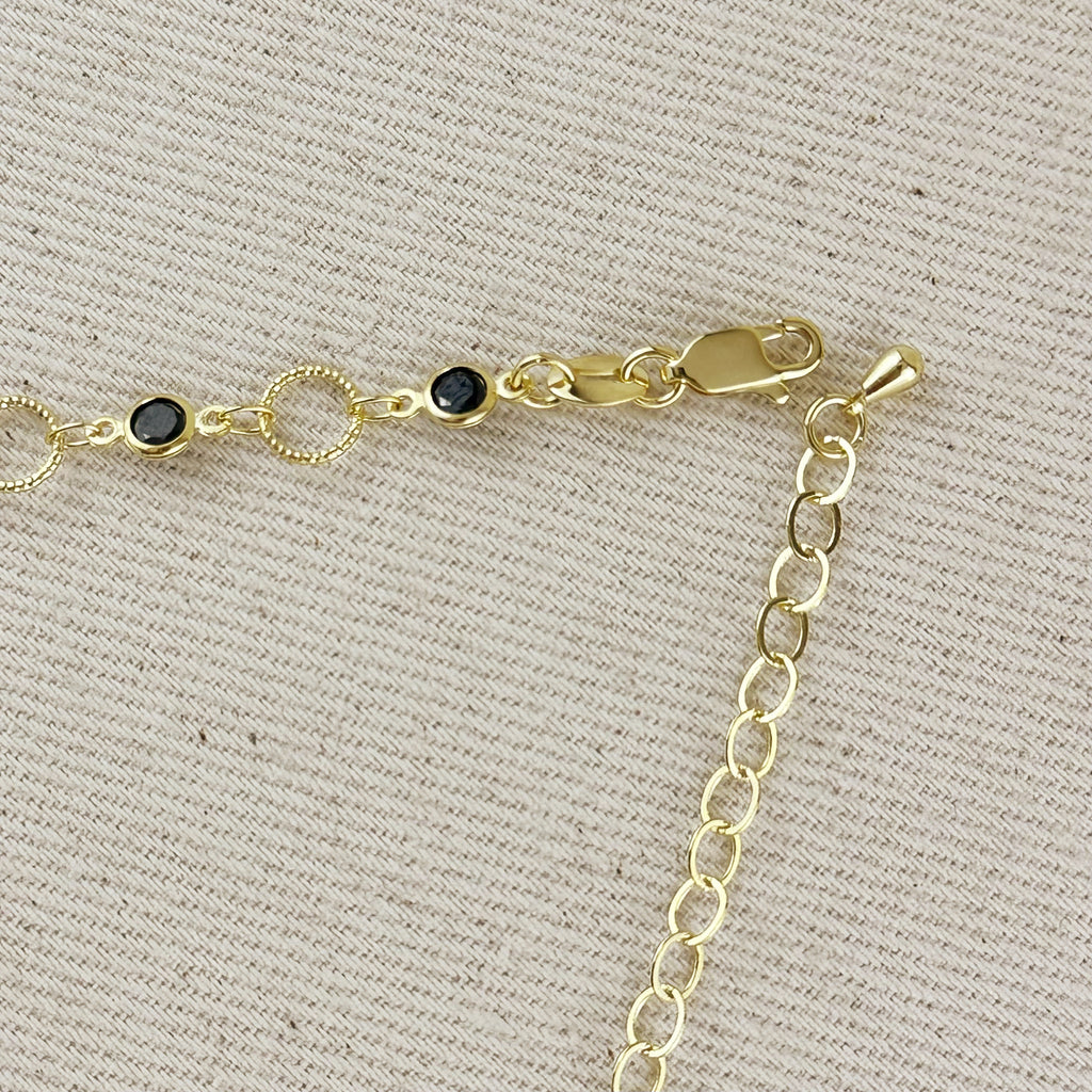 18k Gold Filled Black Bezel CZ & Circles Choker Necklace