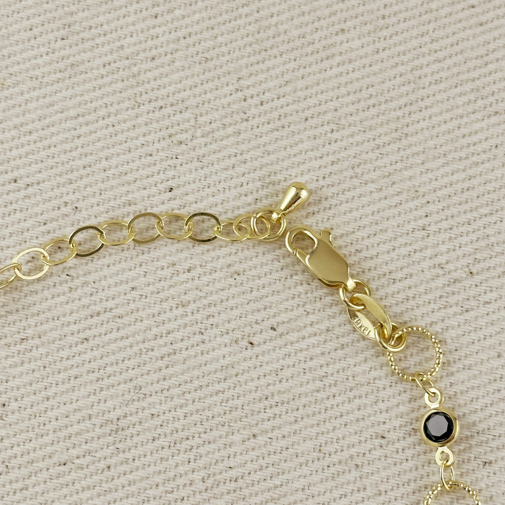 18k Gold Filled Black Bezel CZ & Circles Bracelet
