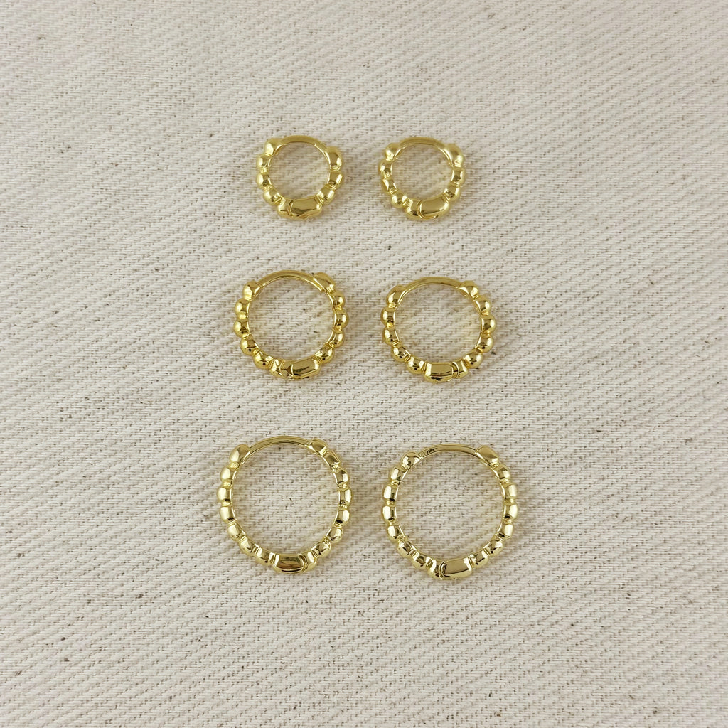 18k Gold Filled Beaded Clicker Hoop Earrings
