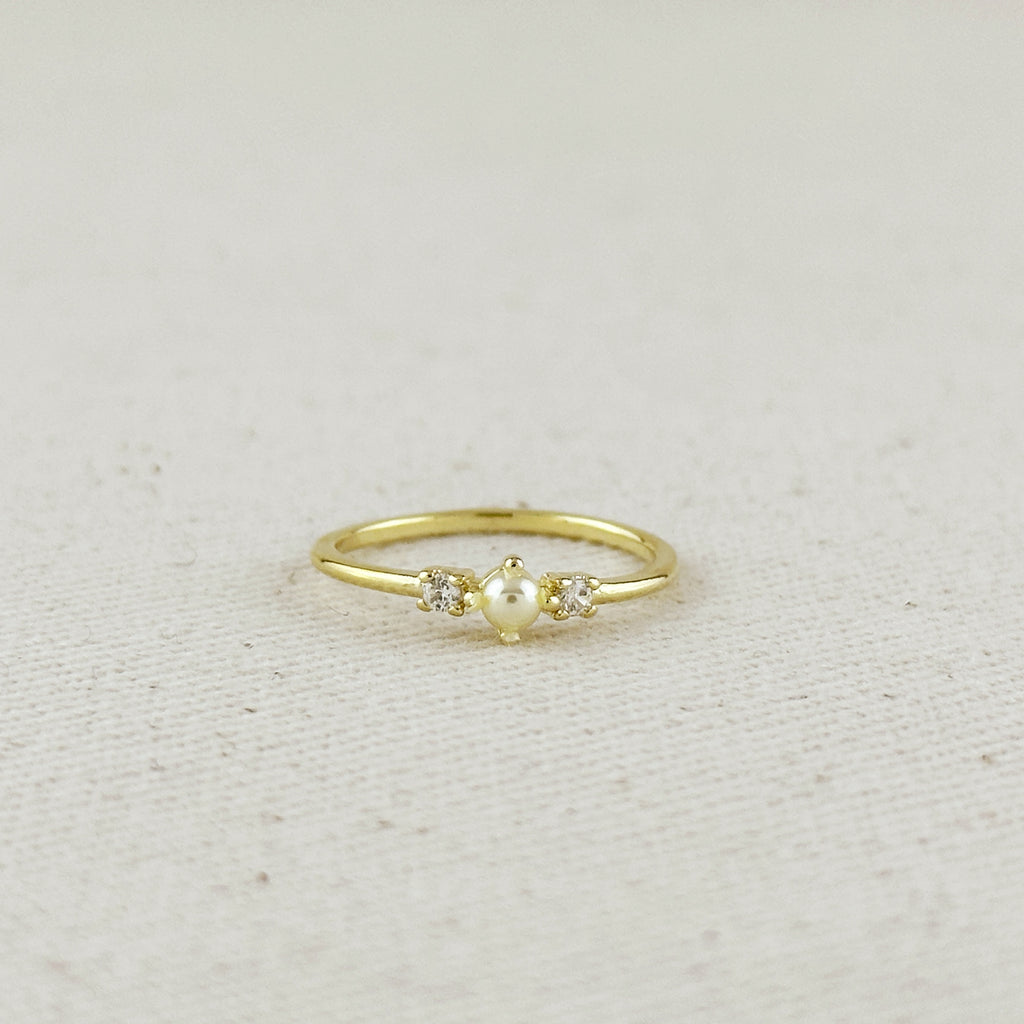 18k Gold Filled Pearl & Crystal Ring