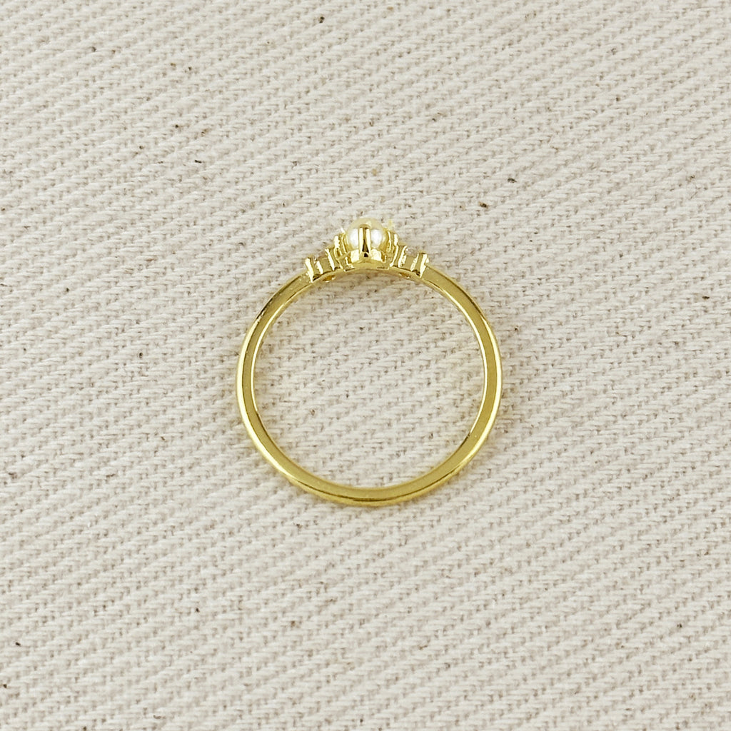 18k Gold Filled Pearl & Crystal Ring