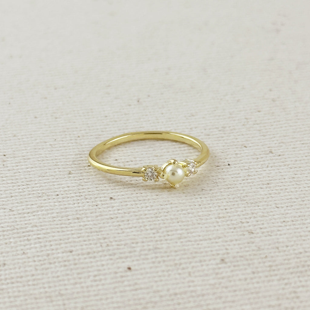 18k Gold Filled Pearl & Crystal Ring