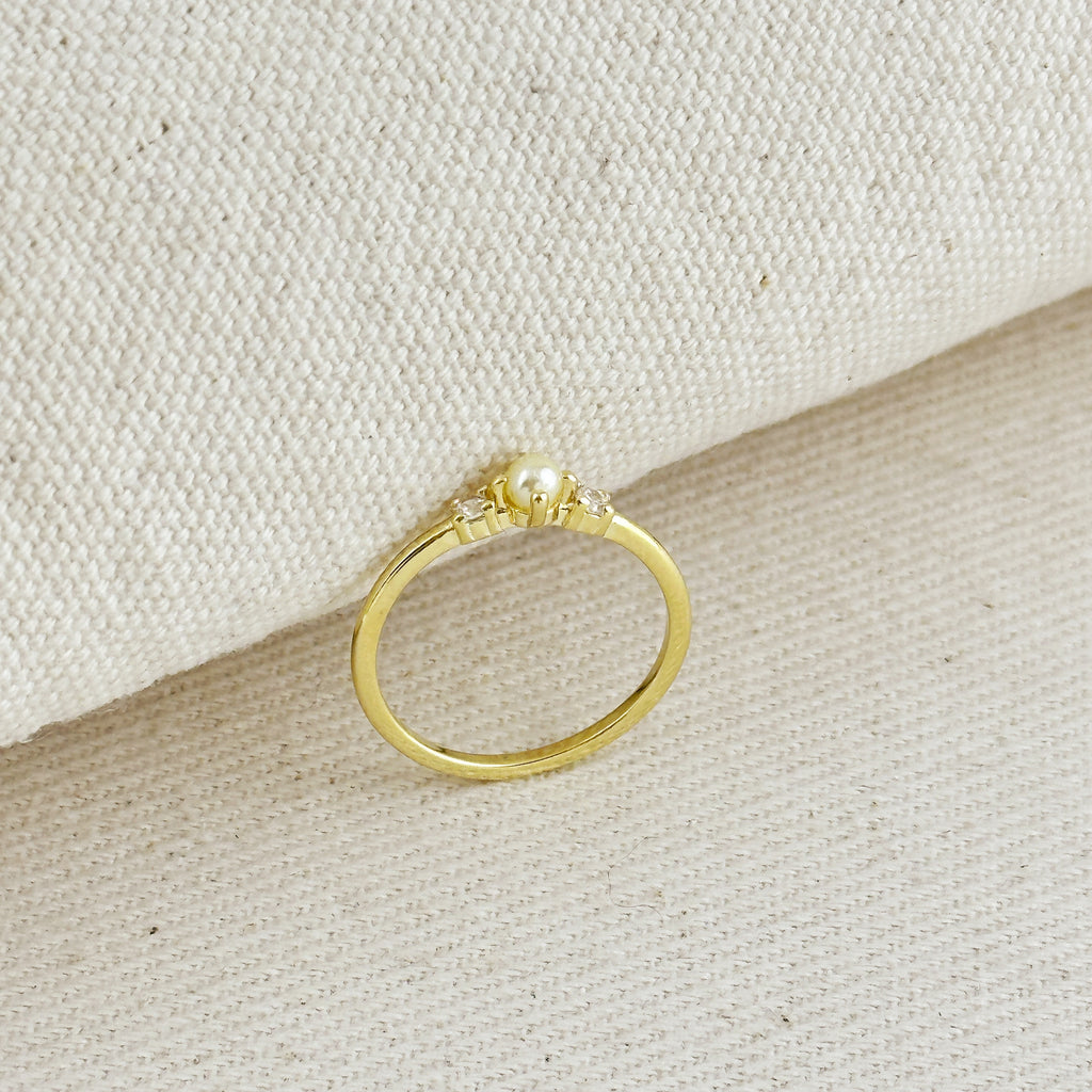 18k Gold Filled Pearl & Crystal Ring
