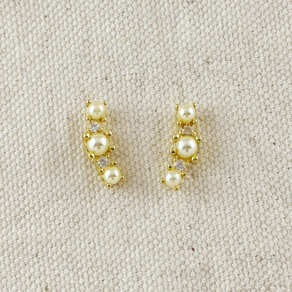 18k Gold Filled Pearl & Crystal Earrings