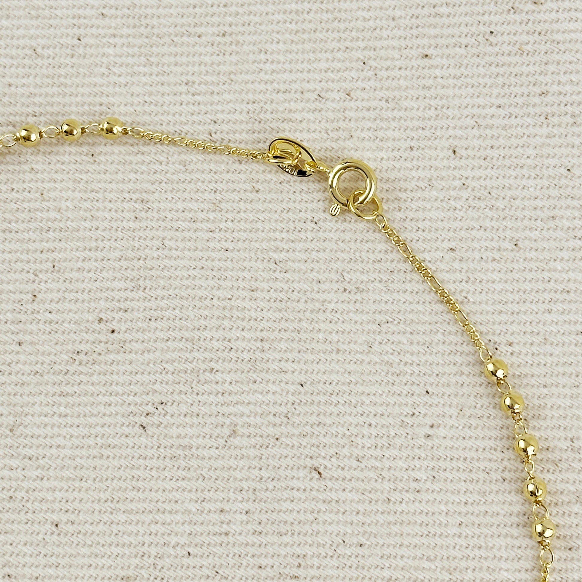 18k Gold Filled  Our Mother of Grace With Black Bead Rosary Necklace