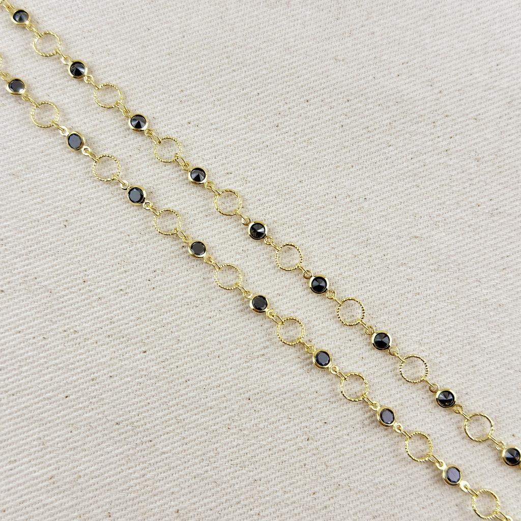 18k Gold Filled Black Bezel CZ & Circles Belly Chain