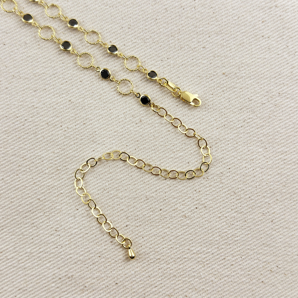 18k Gold Filled Black Bezel CZ & Circles Belly Chain