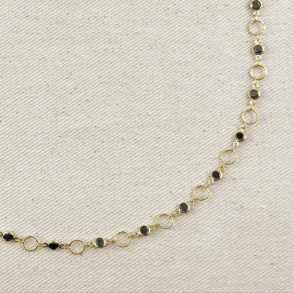 18k Gold Filled Black Bezel CZ & Circles Belly Chain