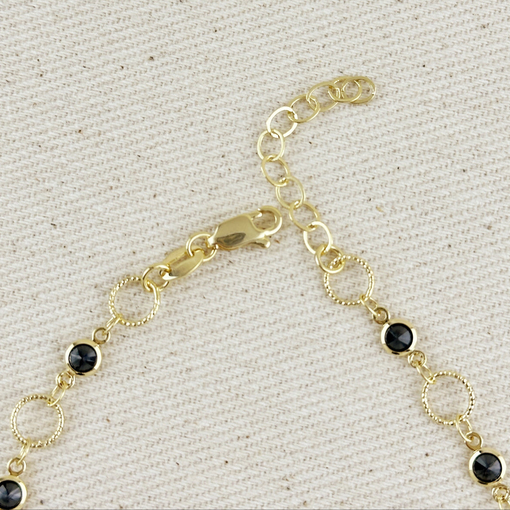 18k Gold Filled Black Bezel CZ & Circles Anklet