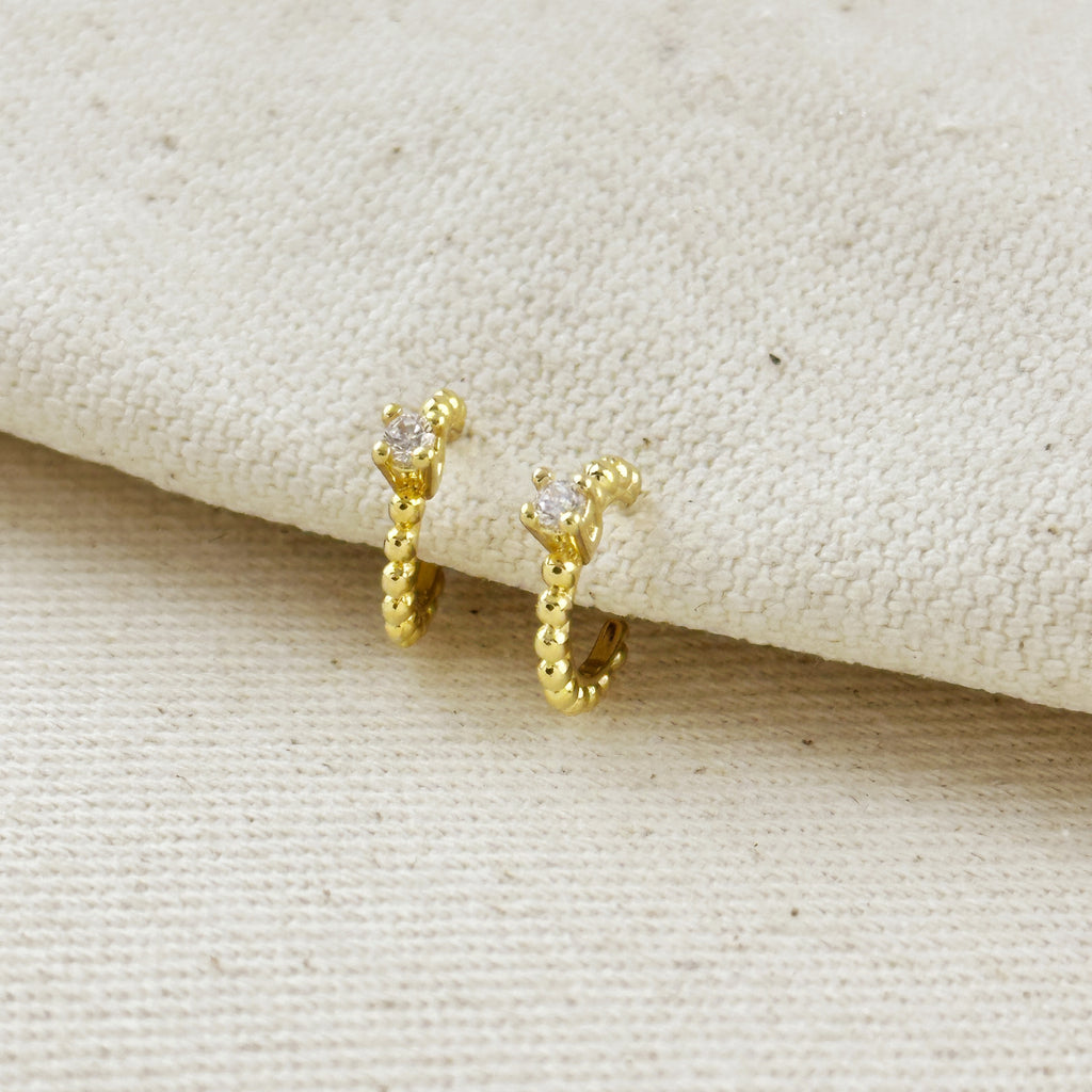 18K Gold Filled Beaded C-Hoop Earrings with CZ Stones