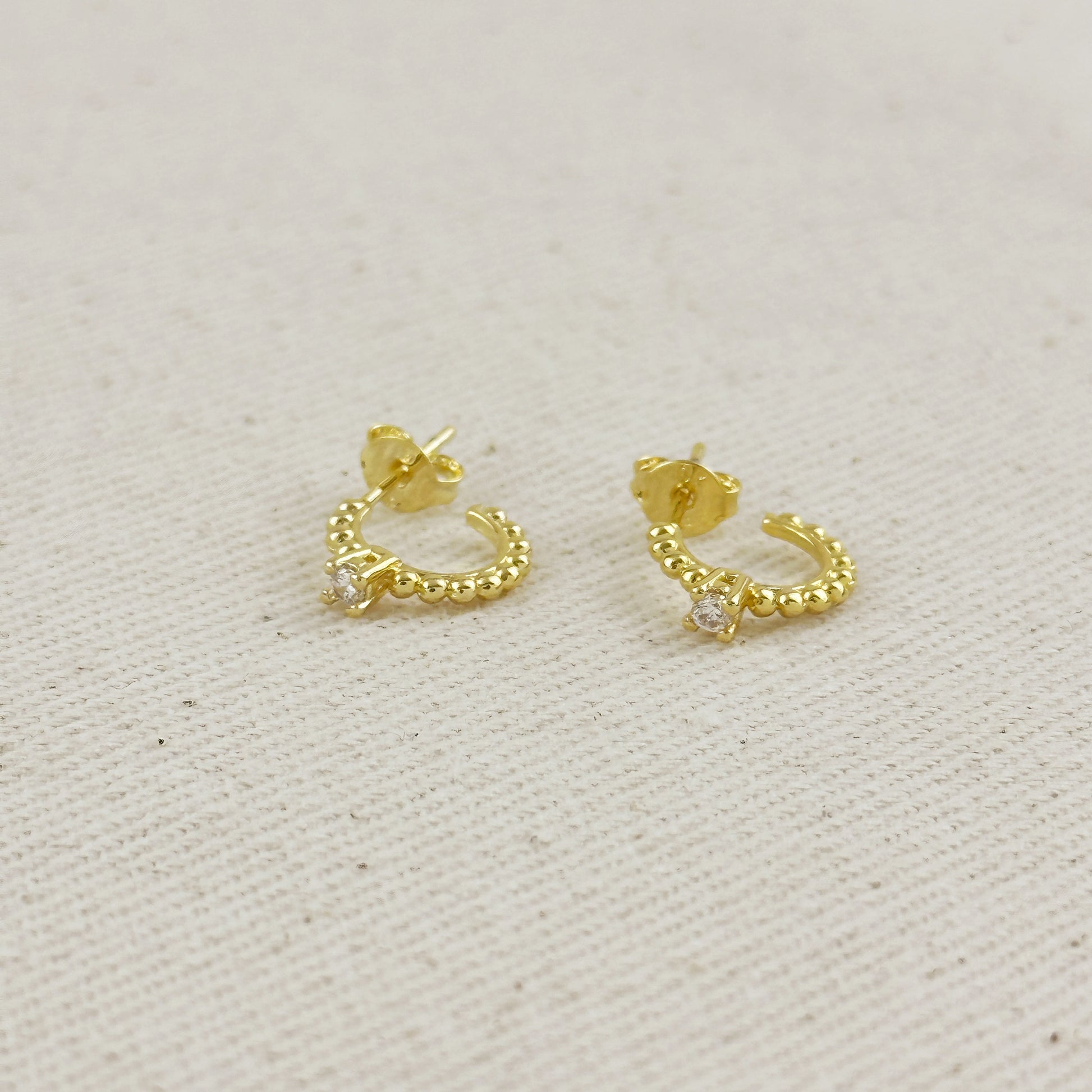 18K Gold Filled Beaded C-Hoop Earrings with CZ Stones