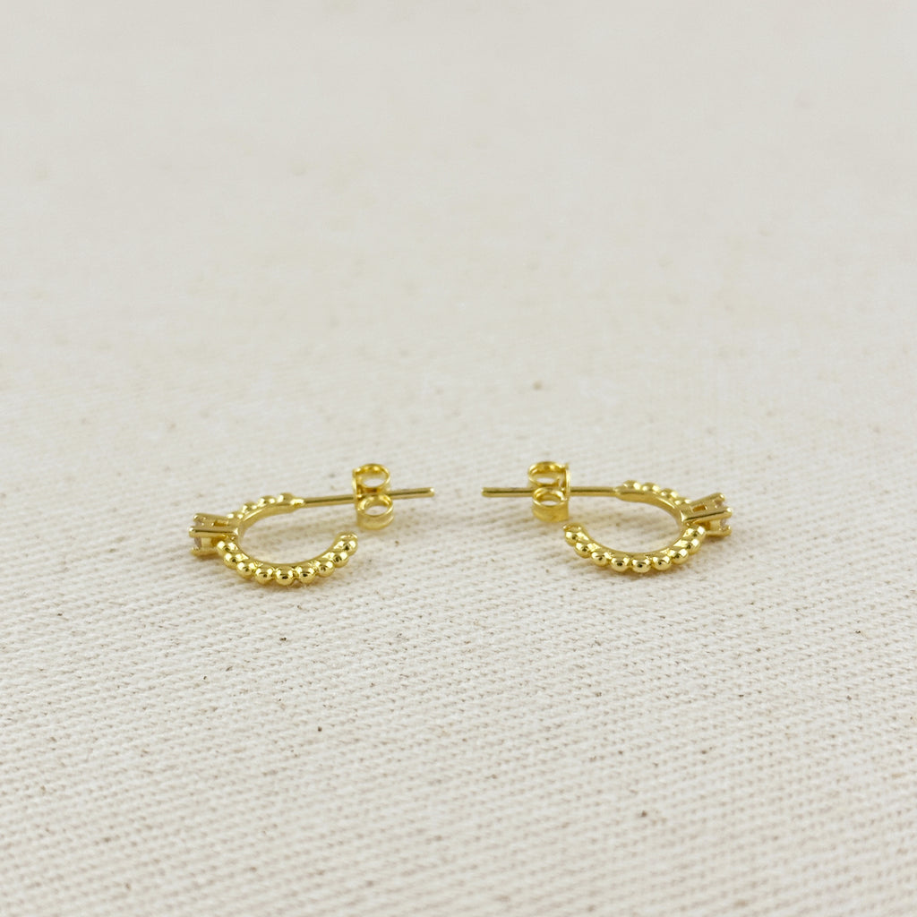 18K Gold Filled Beaded C-Hoop Earrings with CZ Stones