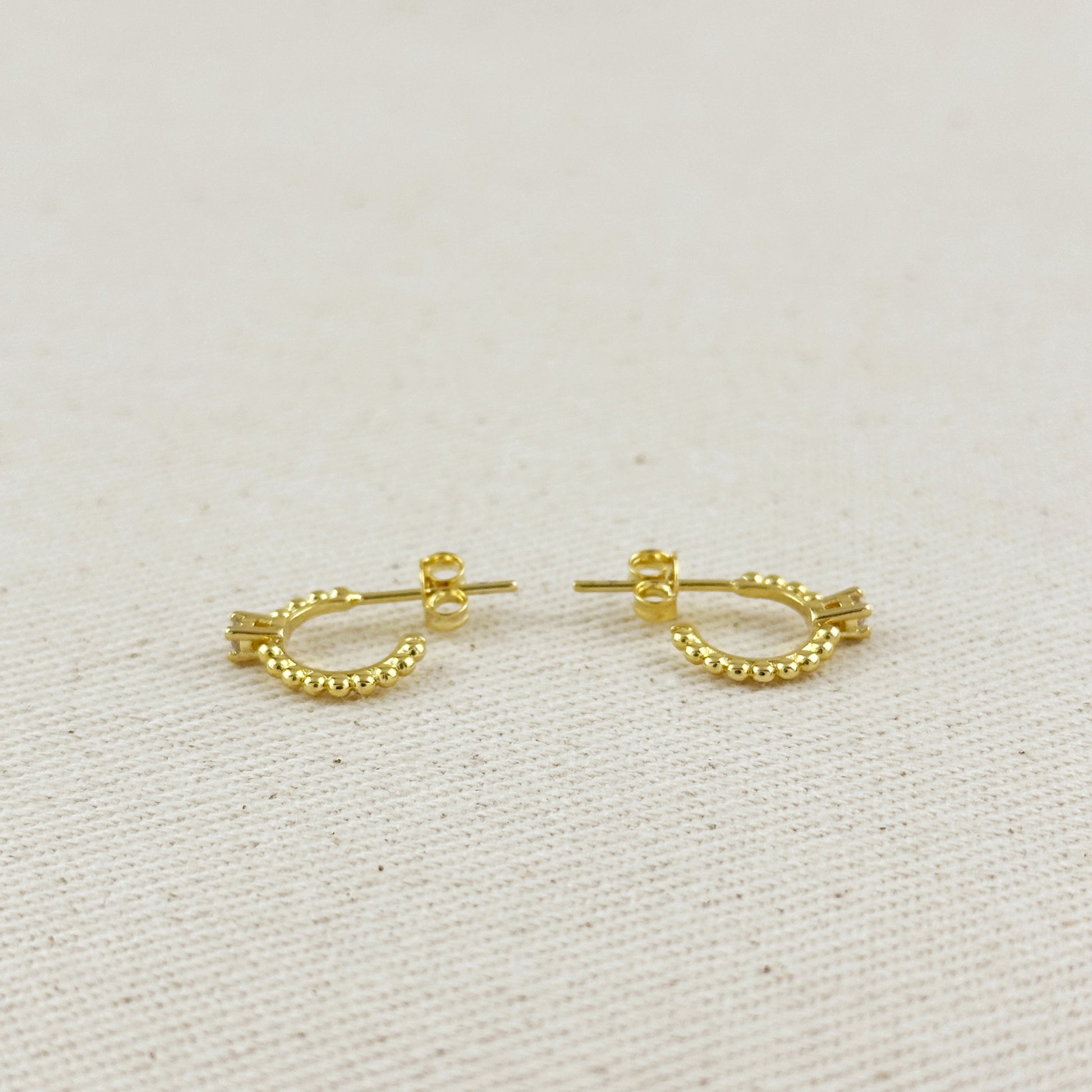 18K Gold Filled Beaded C-Hoop Earrings with CZ Stones