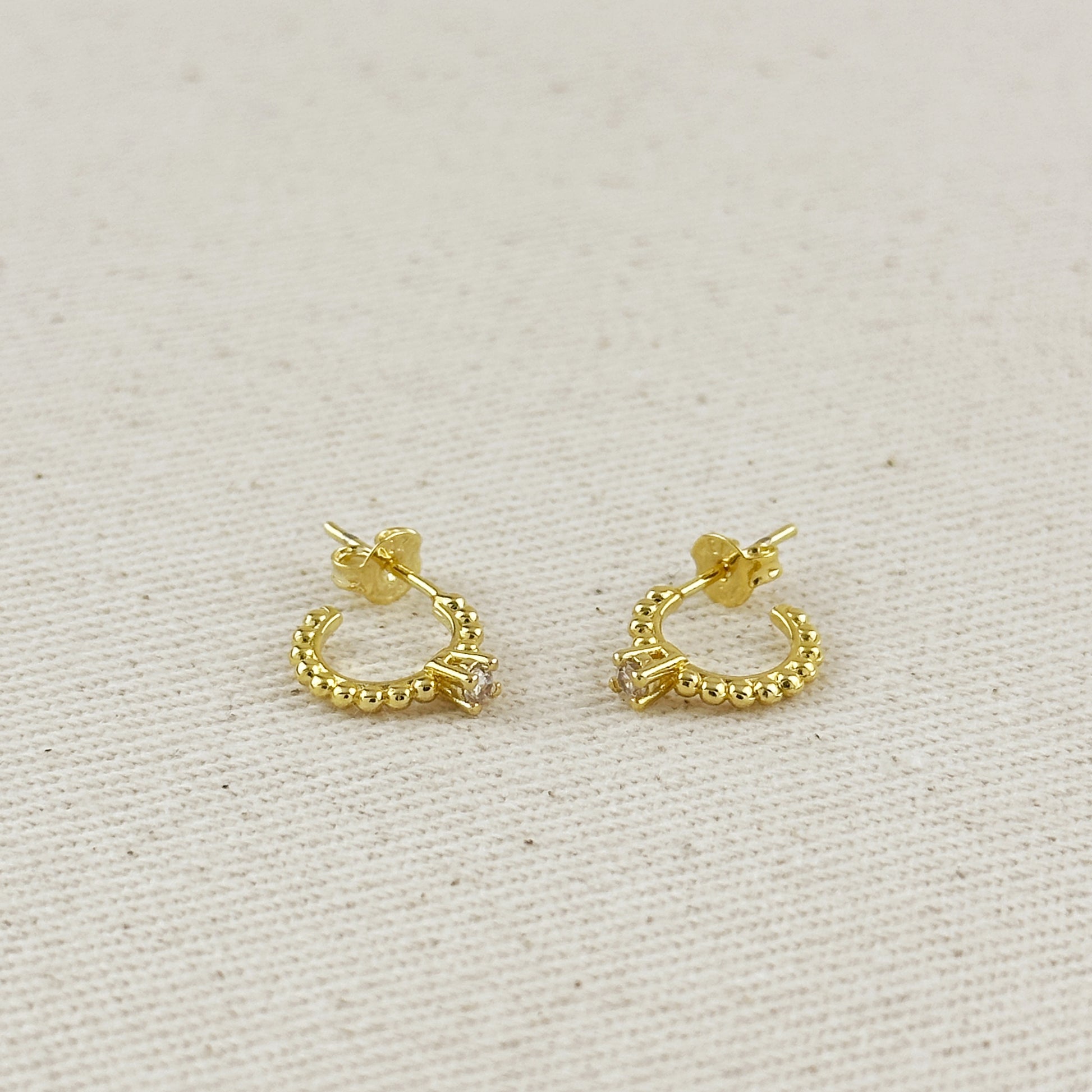 18K Gold Filled Beaded C-Hoop Earrings with CZ Stones