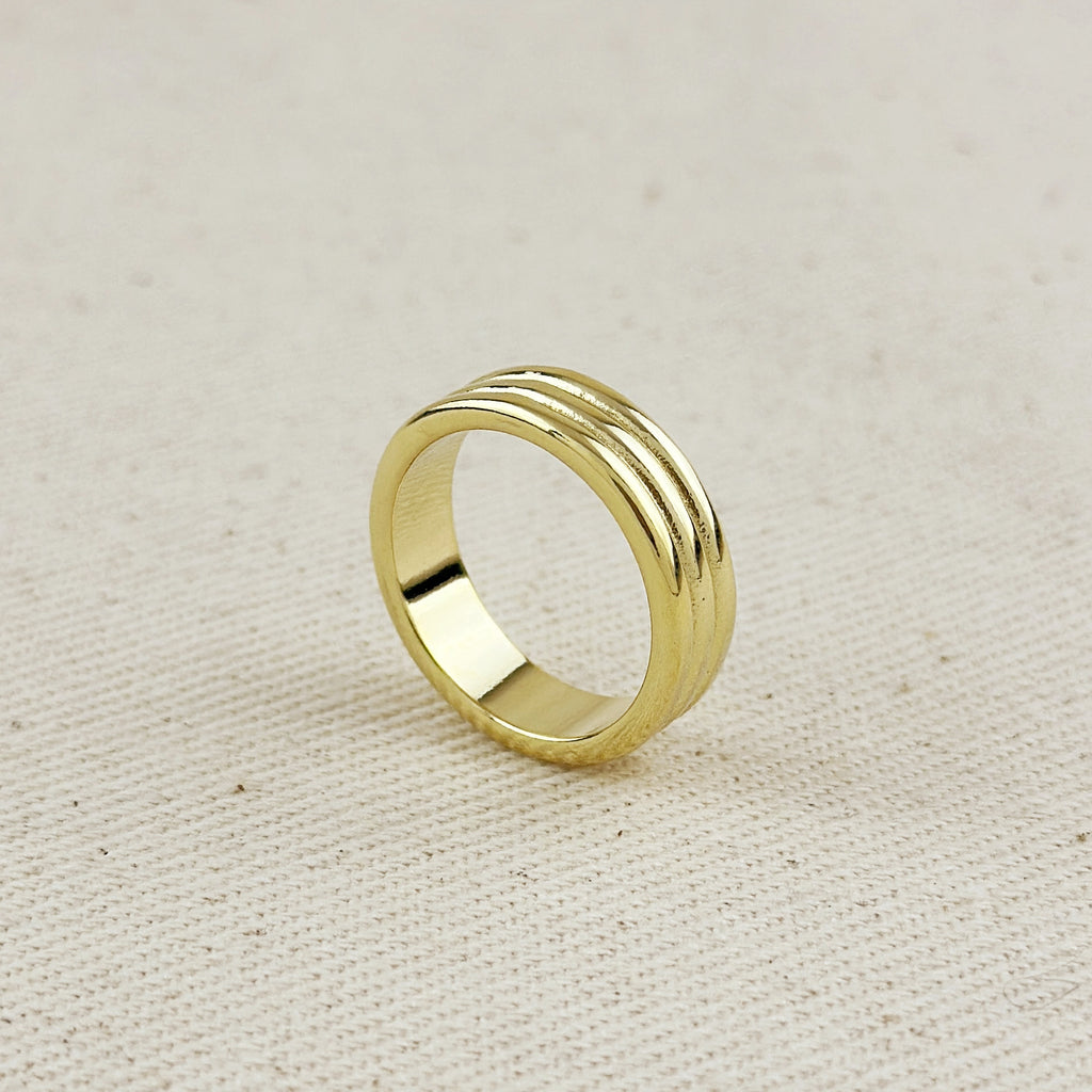 18K Gold Filled Triple Groove Band Ring