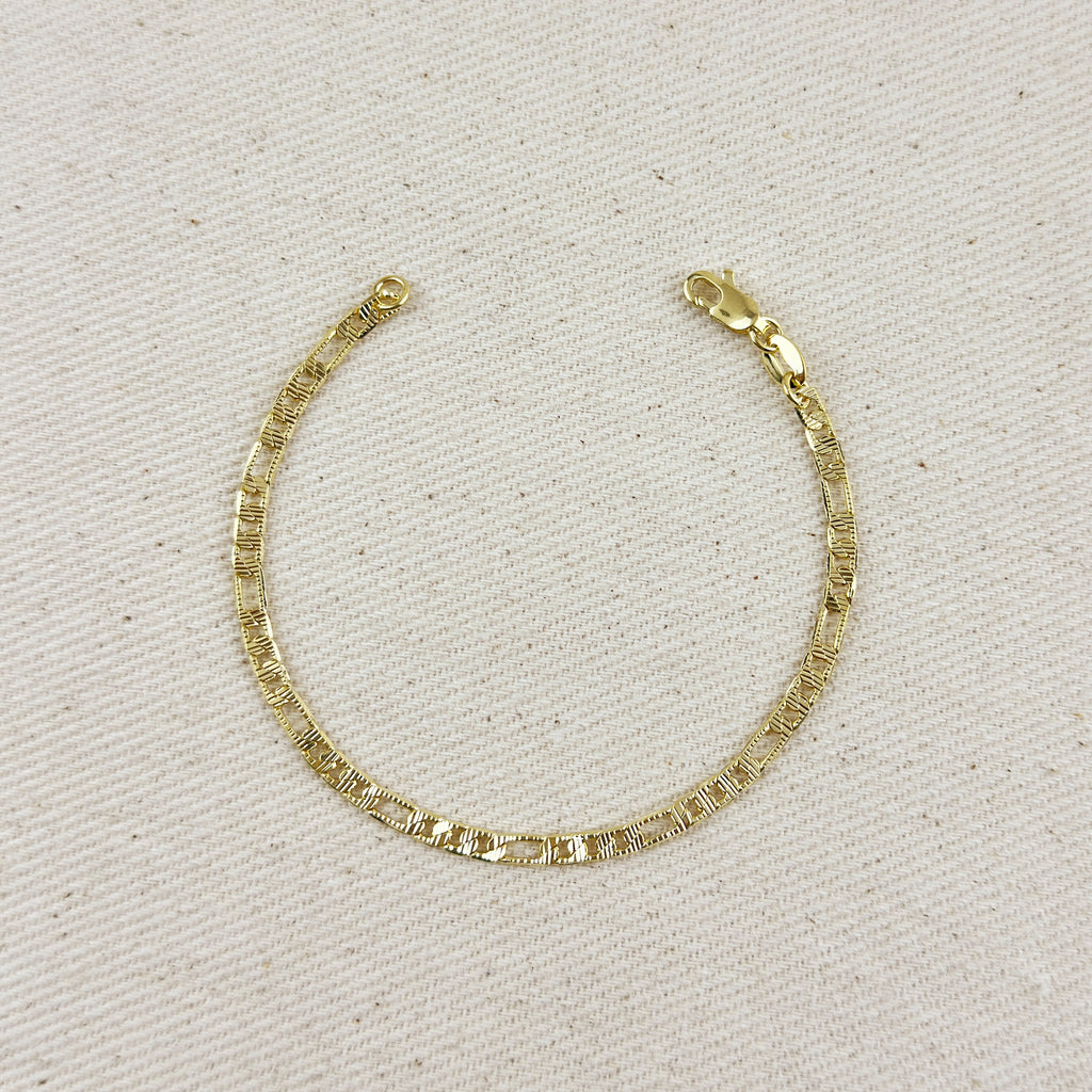 18k Gold Filled Textured Figaro Bracelet