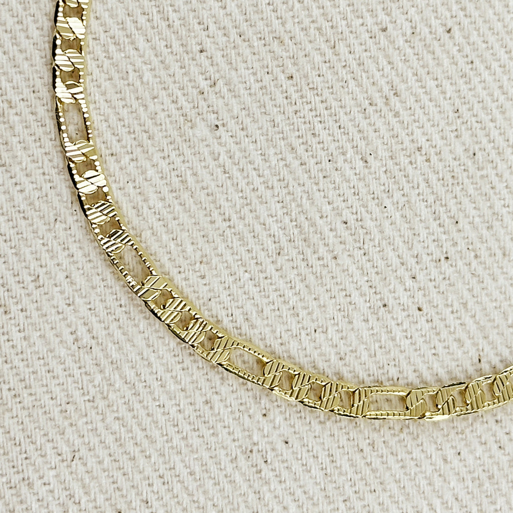 18k Gold Filled Textured Figaro Bracelet