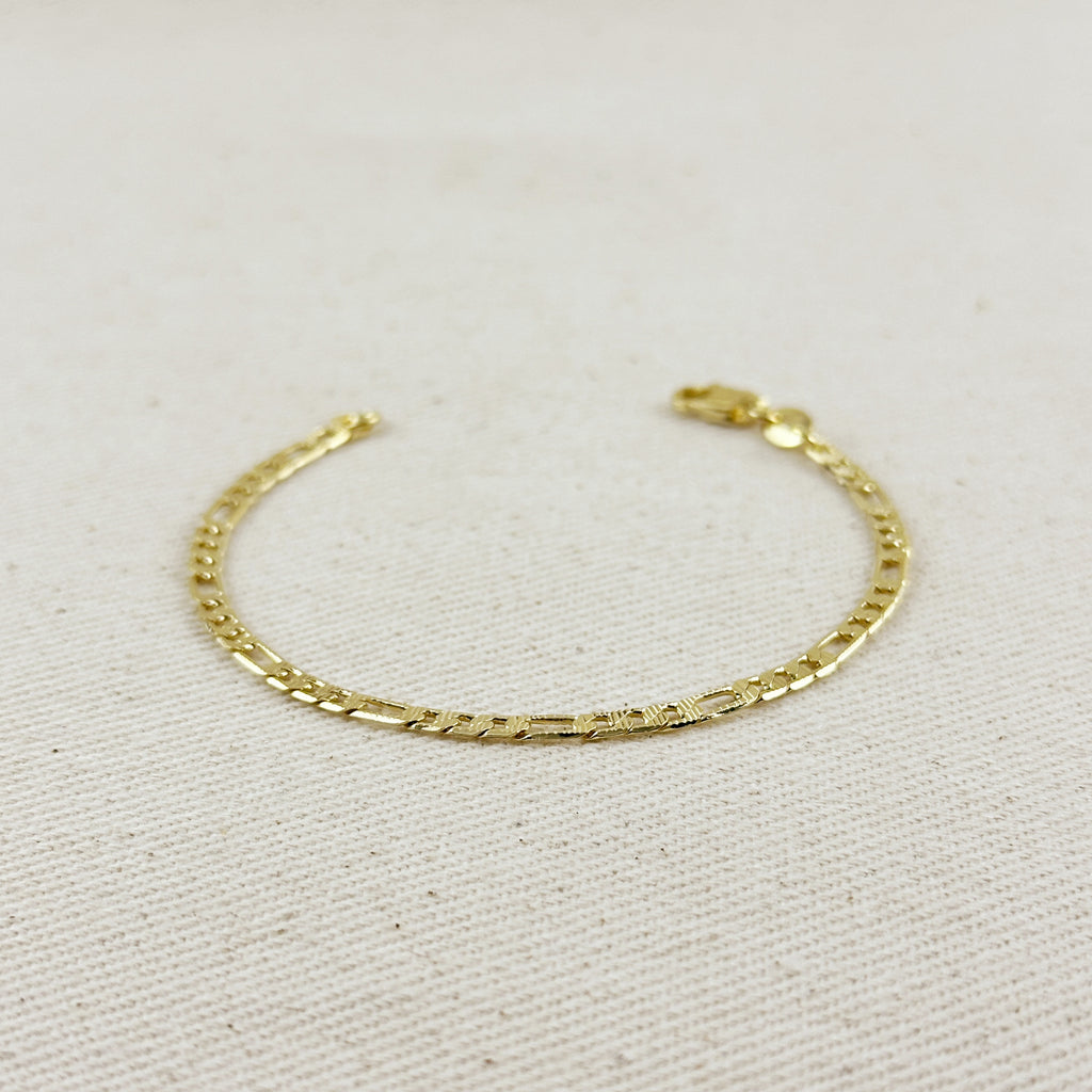18k Gold Filled Textured Figaro Bracelet