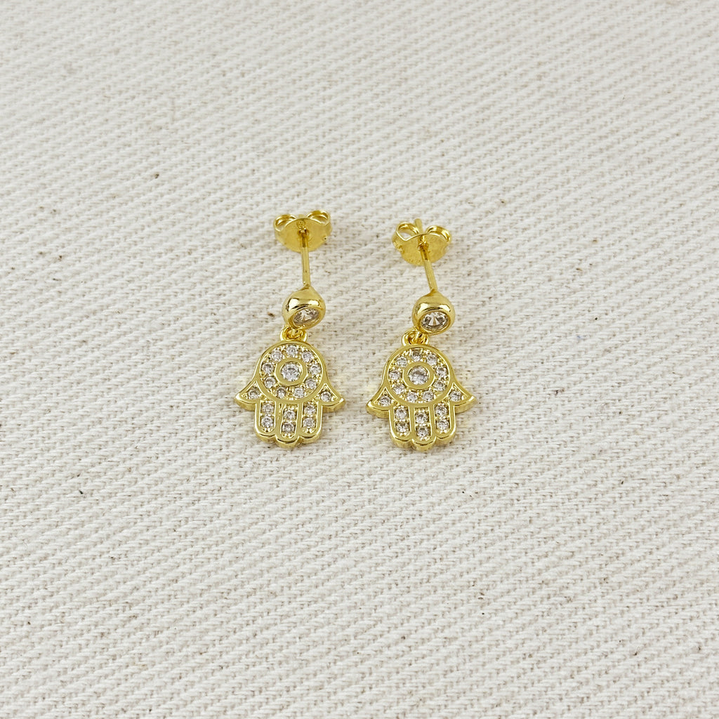 18k Gold Filled CZ Hamsa Drop Earrings