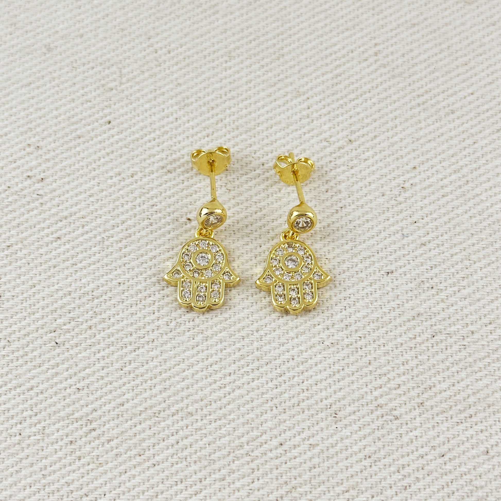 18k Gold Filled CZ Hamsa Drop Earrings