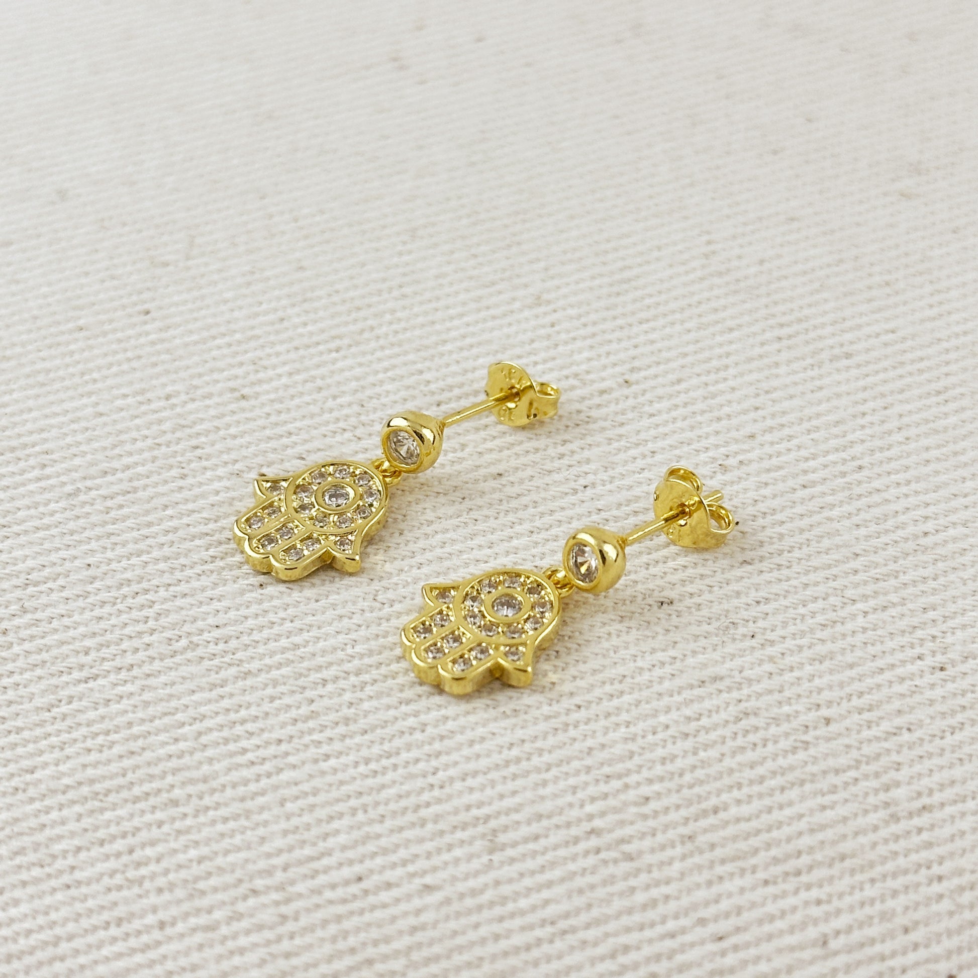 18k Gold Filled CZ Hamsa Drop Earrings